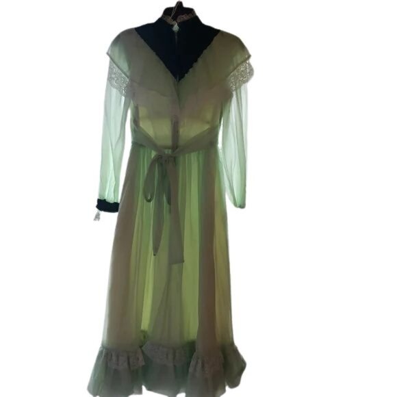 Vintage Victorian Style Mint Green Velvet and Lace Dress - Picture 5 of 10